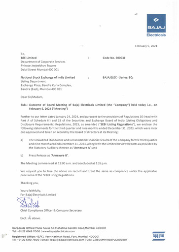 Thumbnail Bajaj Electricals
 Quarterly Report 2023-q3