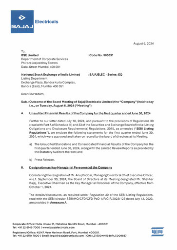 Thumbnail Bajaj Electricals
 Quarterly Report 2024-q1