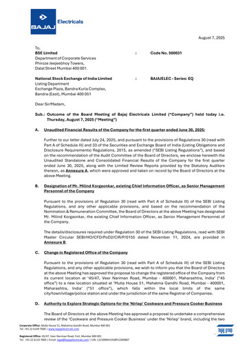 Thumbnail Bajaj Electricals
 Quarterly Report 2025-q1