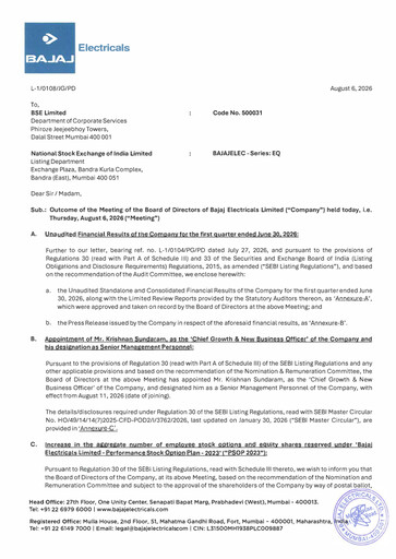Thumbnail Bajaj Electricals
 Quarterly Report 2026-q1