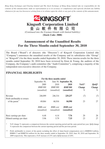 Thumbnail Kingsoft Quarterly Report 2010-q3
