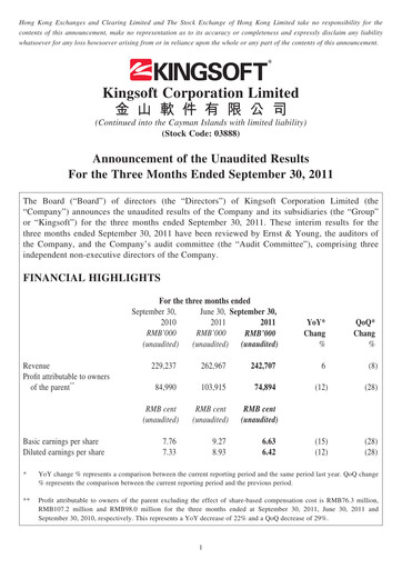 Thumbnail Kingsoft Quarterly Report 2011-q3