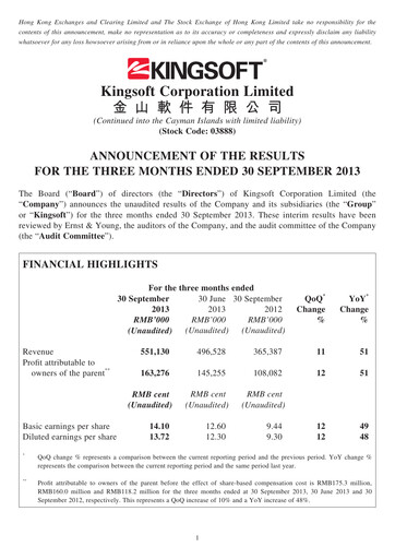 Thumbnail Kingsoft Quarterly Report 2013-q3