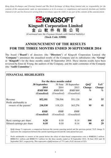 Thumbnail Kingsoft Quarterly Report 2014-q3
