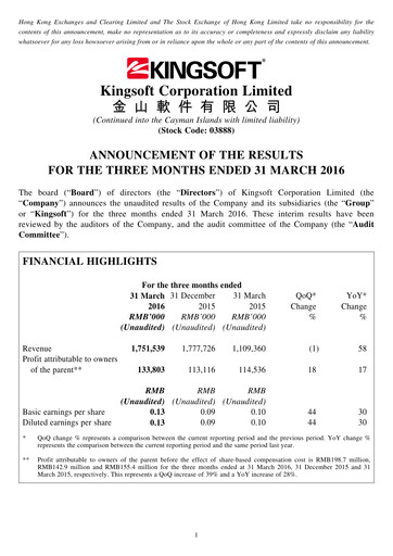 Thumbnail Kingsoft Quarterly Report 2016-q1