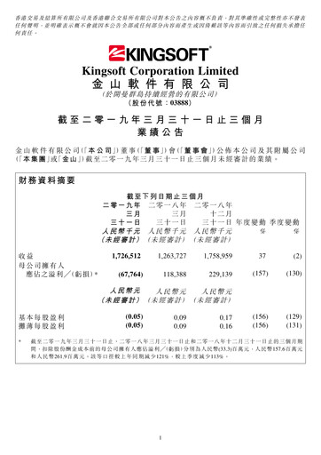 Thumbnail Kingsoft Quarterly Report 2019-q1