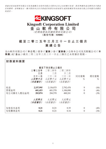 Thumbnail Kingsoft Quarterly Report 2025-q1