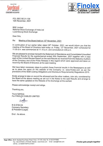 Miniature Finolex Cables
 Rapport trimestriel 2021-q2