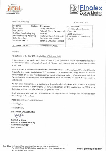 Miniature Finolex Cables
 Rapport trimestriel 2022-q3