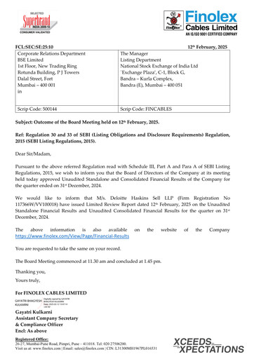 Miniature Finolex Cables
 Rapport trimestriel 2024-q3