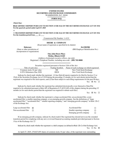 Thumbnail Deere & Company (John Deere) Quarterly Report 2025-q2