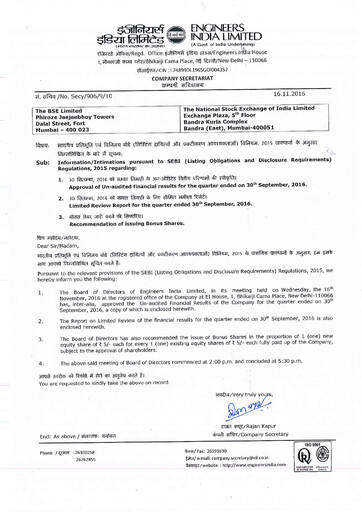 Thumbnail Engineers India
 Quarterly Report 2016-q2
