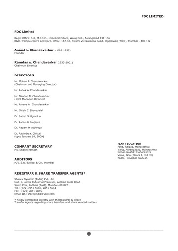 Thumbnail FDC India Annual Report 2008-2009