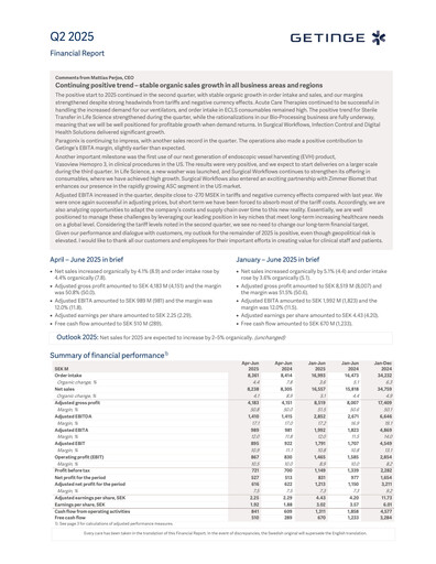 Miniature Getinge Rapport trimestriel 2025-q2