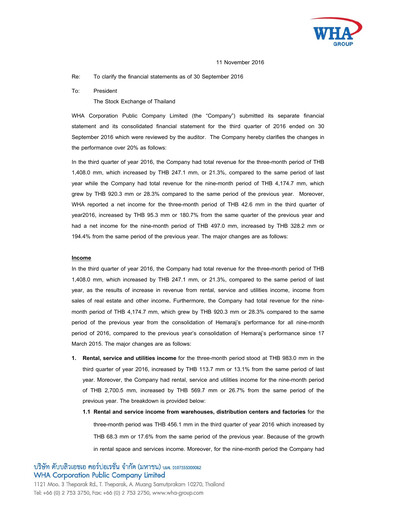 Miniature WHA Corporation Rapport trimestriel 2016-q3