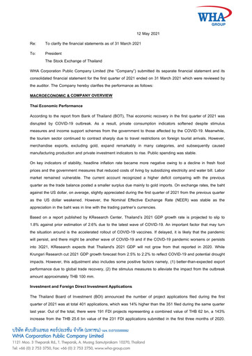 Miniature WHA Corporation Rapport trimestriel 2021-q1