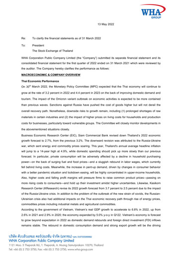 Miniature WHA Corporation Rapport trimestriel 2022-q1