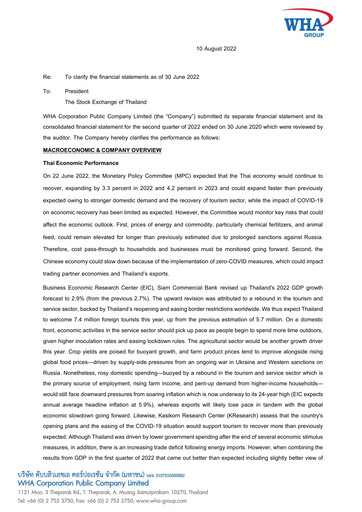 Miniature WHA Corporation Rapport trimestriel 2022-q2