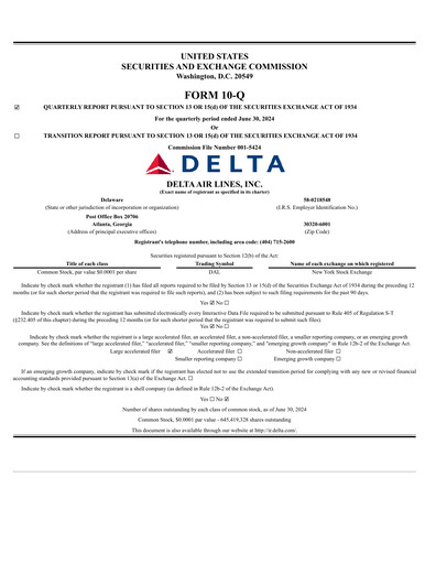 Miniature Delta Air Lines Rapport trimestriel 2024-q2