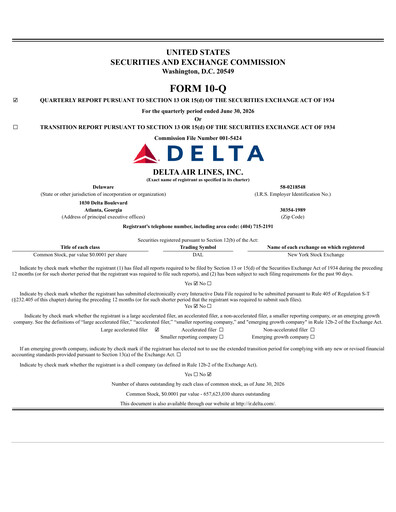Thumbnail Delta Air Lines Quarterly Report 2026-q2