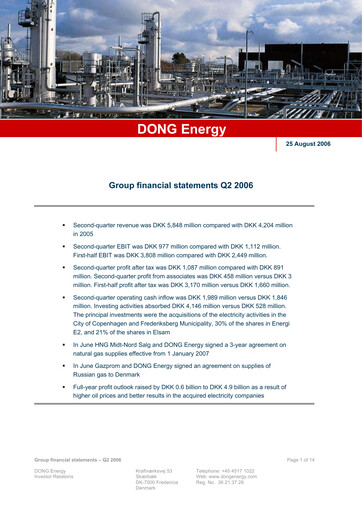 Thumbnail Ørsted Financial Report 2006-h1