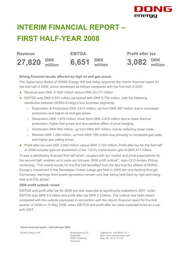 Thumbnail Ørsted Financial Report 2008-h1