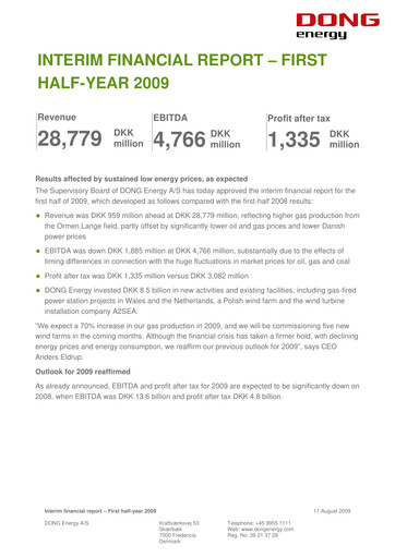 Thumbnail Ørsted Financial Report 2009-h1