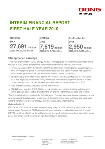Thumbnail Ørsted Financial Report 2010-h1