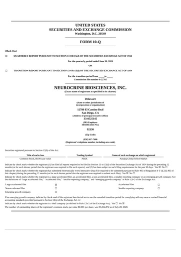 Thumbnail Neurocrine Biosciences
 Quarterly Report 2020-q2