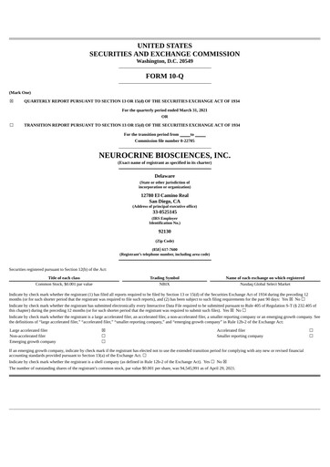 Thumbnail Neurocrine Biosciences
 Quarterly Report 2021-q1