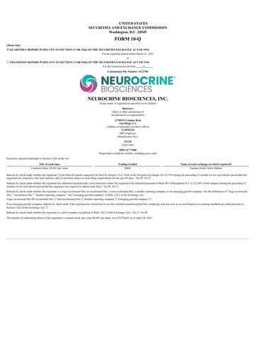 Thumbnail Neurocrine Biosciences
 Quarterly Report 2022-q1