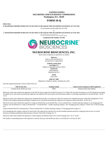 Thumbnail Neurocrine Biosciences
 Quarterly Report 2022-q2