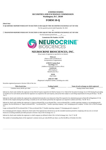 Thumbnail Neurocrine Biosciences
 Quarterly Report 2022-q3