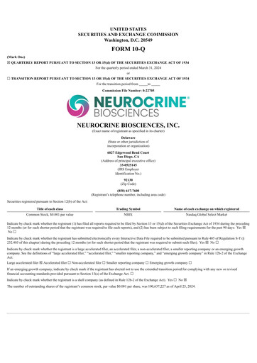 Thumbnail Neurocrine Biosciences
 Quarterly Report 2024-q1