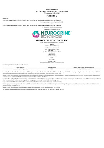 Thumbnail Neurocrine Biosciences
 Quarterly Report 2024-q3