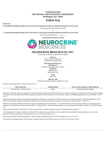 Vorschaubild Neurocrine Biosciences
 Quartalsbericht 2025-q2