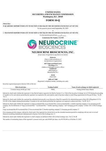 Vorschaubild Neurocrine Biosciences
 Quartalsbericht 2025-q3