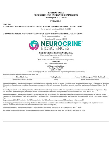 Vorschaubild Neurocrine Biosciences
 Quartalsbericht 2026-q1