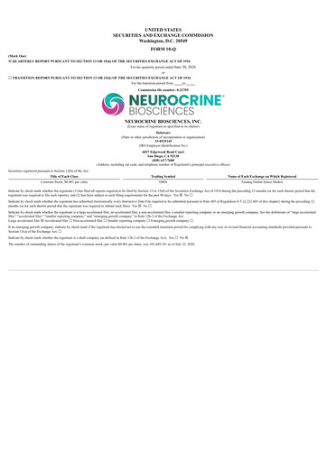 Thumbnail Neurocrine Biosciences
 Quarterly Report 2026-q2