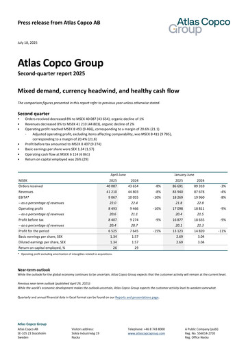 Thumbnail Atlas Copco
 Quarterly Report 2025-q2