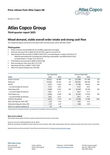 Thumbnail Atlas Copco
 Quarterly Report 2025-q3