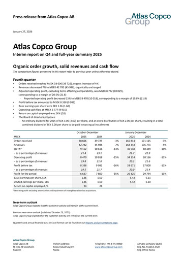 Thumbnail Atlas Copco
 Quarterly Report 2025-q4