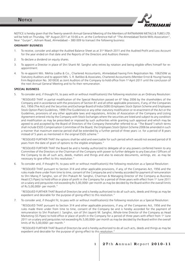 Thumbnail Ratnamani Metals & Tubes Annual Report 2010-2011
