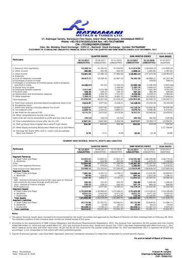 Thumbnail Ratnamani Metals & Tubes Quarterly Report 2017-q3