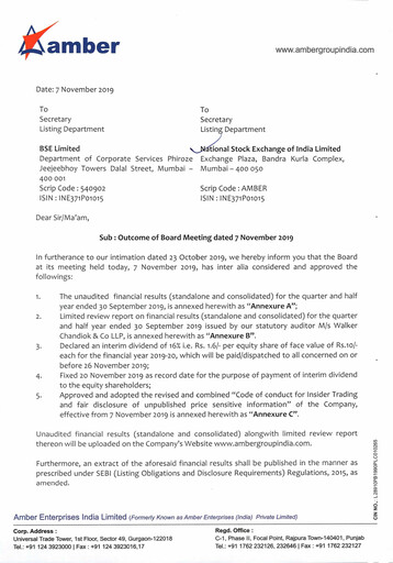 Thumbnail Amber Enterprises India
 Half-year Report 2019-h1