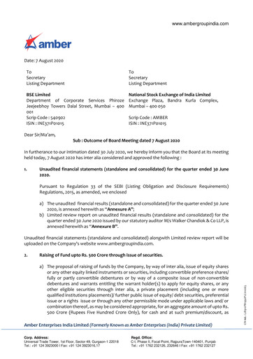 Thumbnail Amber Enterprises India
 Quarterly Report 2020-q1