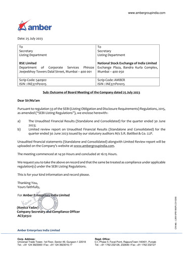 Thumbnail Amber Enterprises India
 Quarterly Report 2023-q1