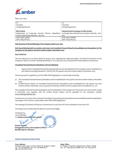 Thumbnail Amber Enterprises India
 Quarterly Report 2024-q3