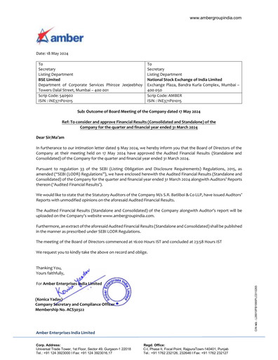 Thumbnail Amber Enterprises India
 Quarterly Report 2024-q4