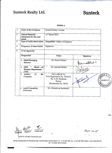 Thumbnail Sunteck Realty
 Annual Report 2014-2015